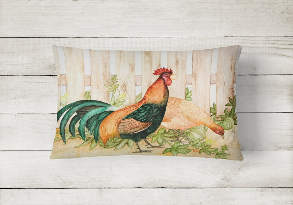 Chicken and Rooster by Ferris Hotard Decorative Throw Pillow 12x16 Indoor Outdoor Accent Cushion, Fabric Cover with Insert for Sofa, Bed, Porch & Living Room