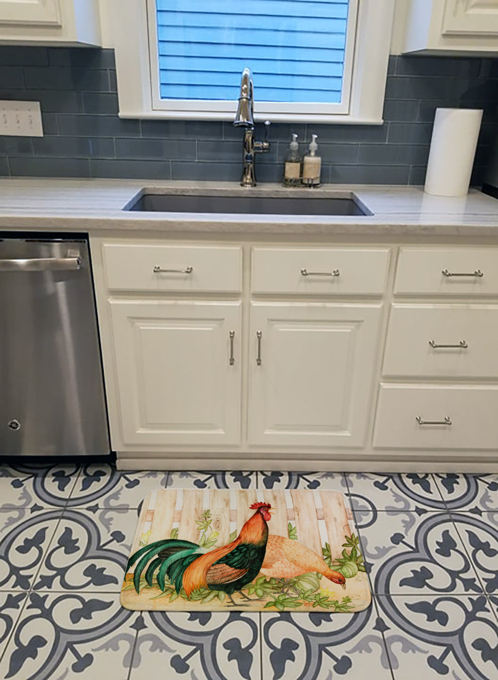 Chicken and Rooster by Ferris Hotard Memory Foam Kitchen Mat Machine Washable Anti-Fatigue Cushion Comfort Bath or Kitchen Rug