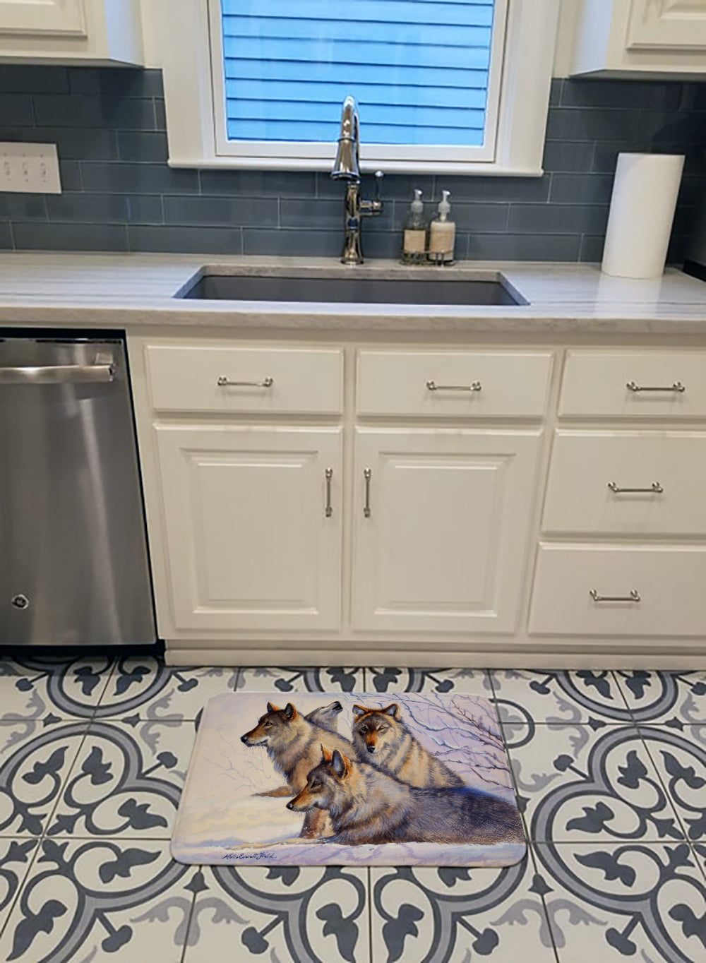 Wolves by Mollie Field Memory Foam Kitchen Mat Machine Washable Anti-Fatigue Cushion Comfort Bath or Kitchen Rug