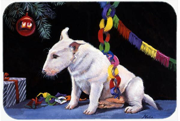 Bull Terrier under the Christmas Tree Cutting Board Tempered Glass Kitchen Cutting Surface, Heat Resistant Chopping, Non-Slip Feet, Food Prep & Serving