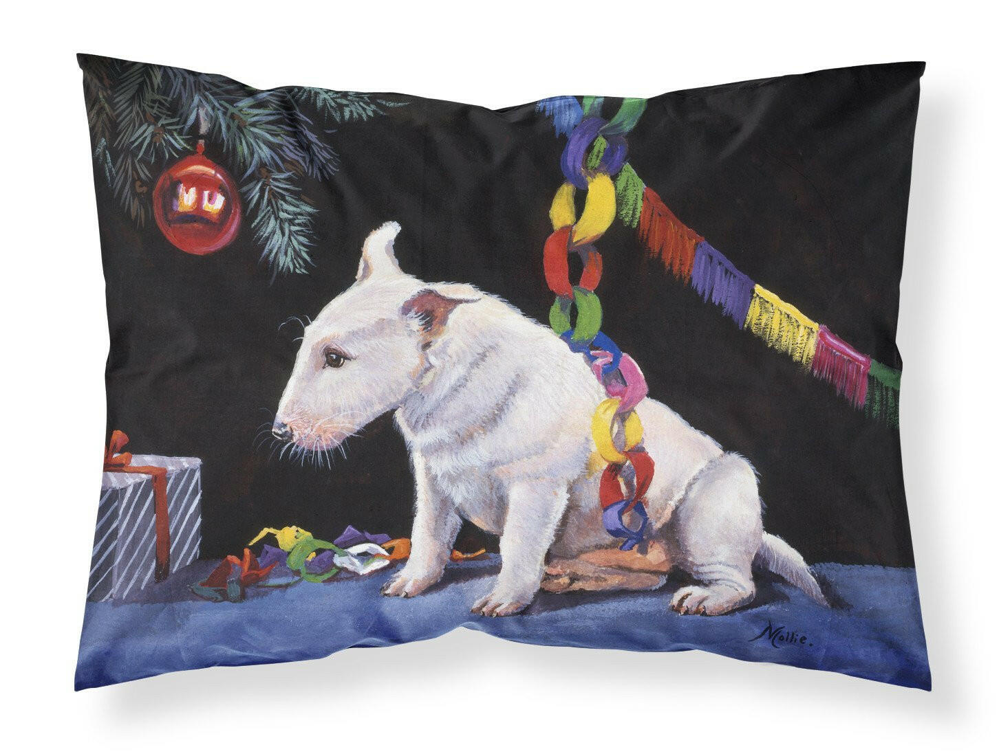Bull Terrier under the Christmas Tree Standard Pillowcase Lightweight Super Soft Easy Care Decorative Artwork Pillowcase, Standard