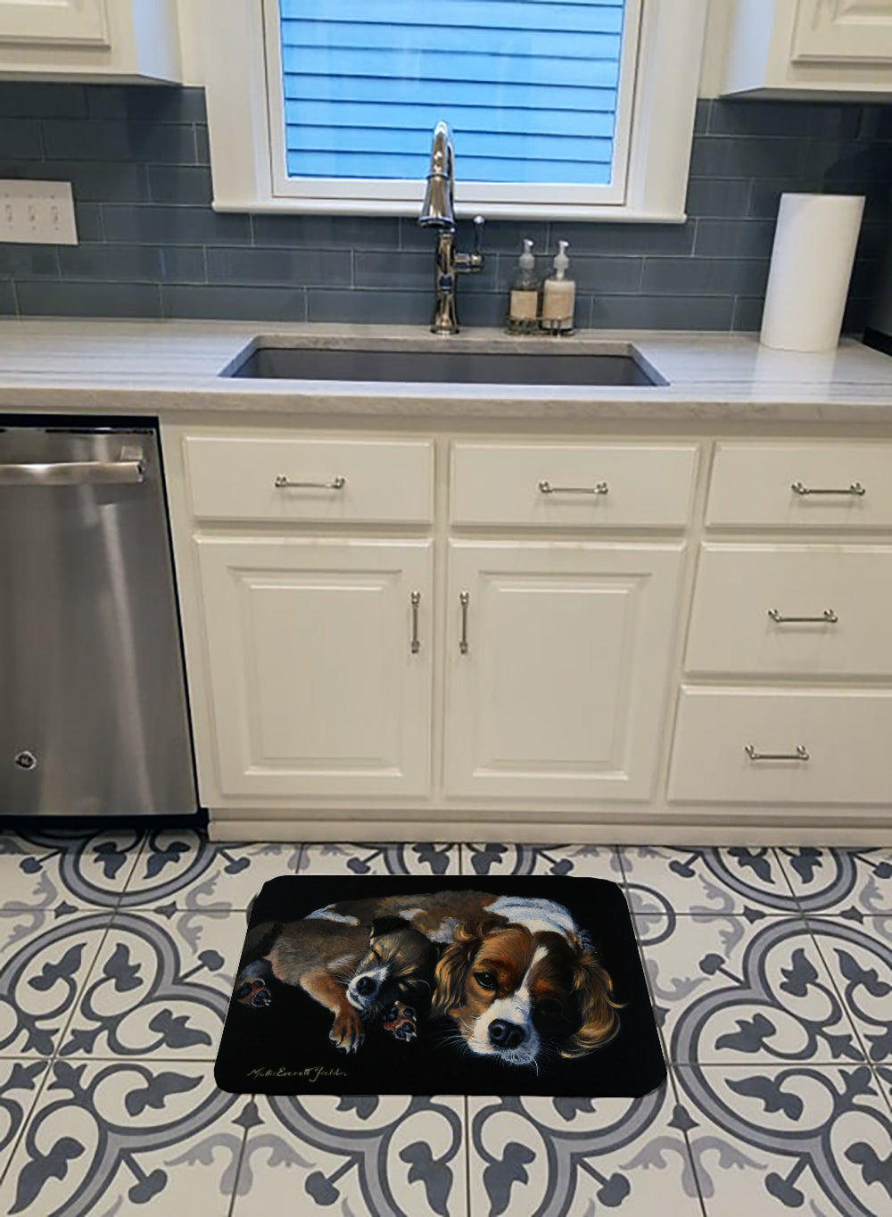 Cozy Pals with Cavalier Spaniel Memory Foam Kitchen Mat Machine Washable Anti-Fatigue Cushion Comfort Bath or Kitchen Rug