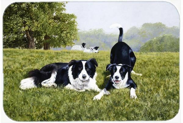Let's Play Border Collie Cutting Board Tempered Glass Kitchen Cutting Surface, Heat Resistant Chopping, Non-Slip Feet, Food Prep & Serving
