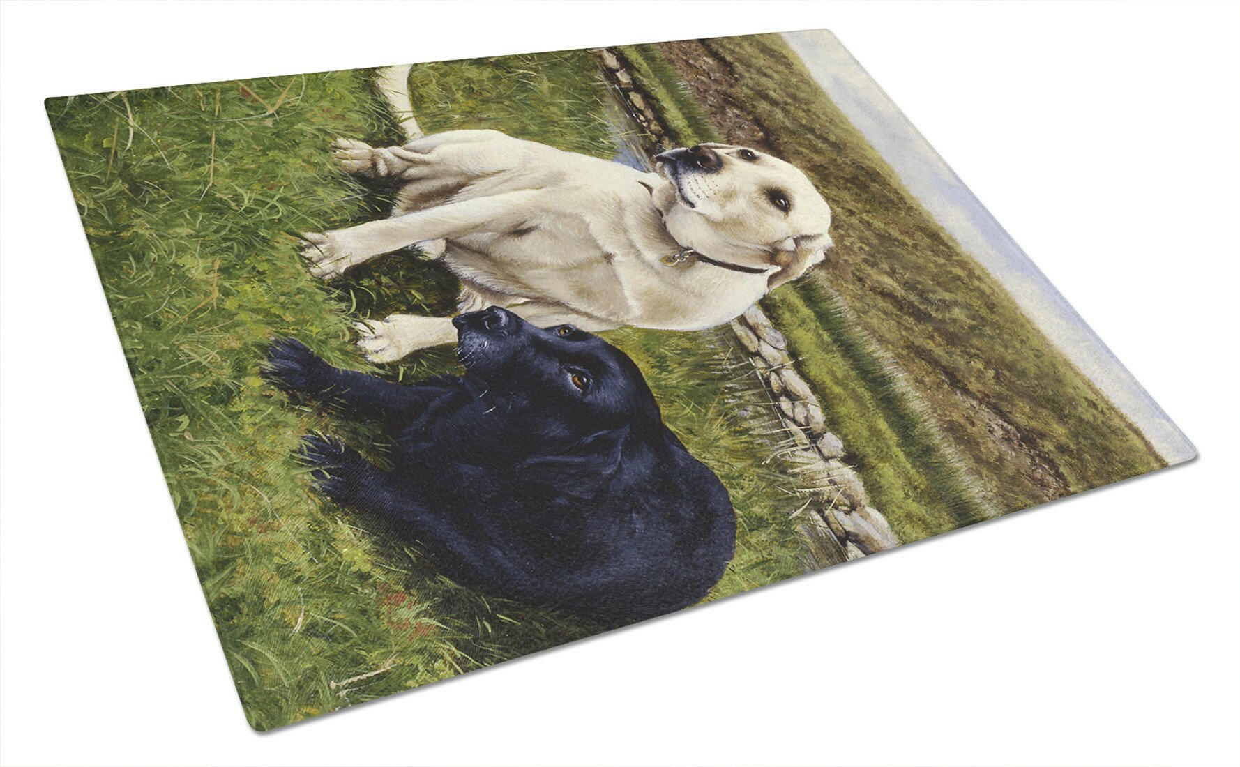 Yellow and Black Labradors Cutting Board Tempered Glass Kitchen Cutting Surface, Heat Resistant Chopping, Non-Slip Feet, Food Prep & Serving