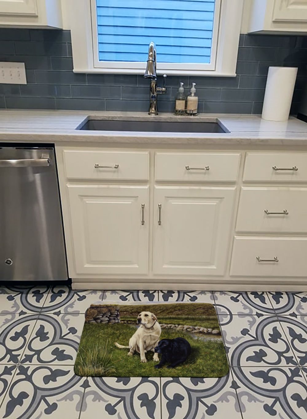 Yellow and Black Labradors Memory Foam Kitchen Mat Machine Washable Anti-Fatigue Cushion Comfort Bath or Kitchen Rug