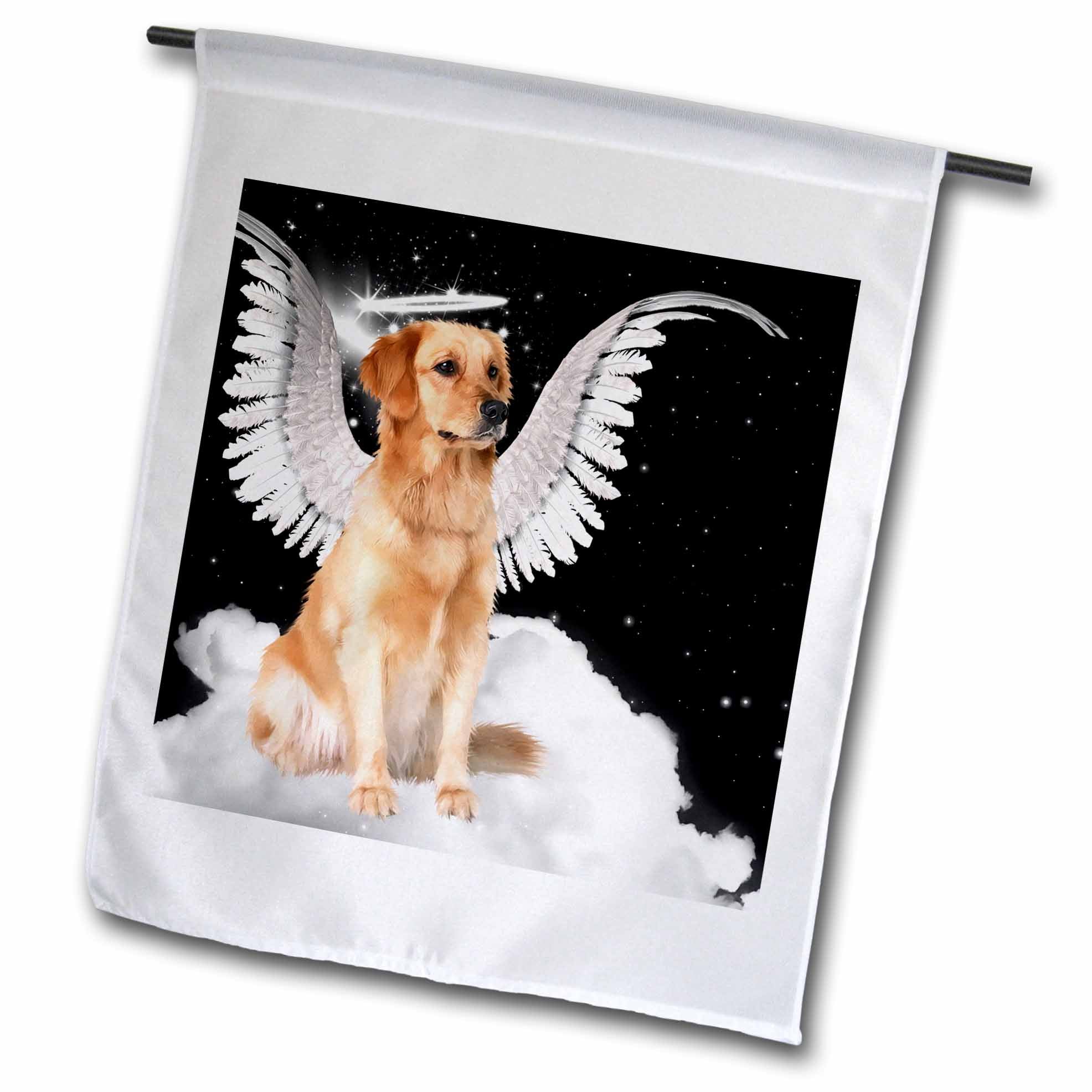 3dRose Doreen Erhardt Dogs - Golden Retriever Angel Dog Sitting on a Cloud with a cute Halo and Angel Wings - Flags (fl_62894)