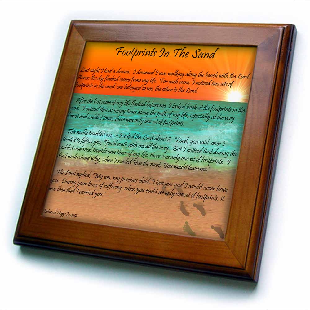 3dRose Edmond Hogge Jr Spiritual - Footprints in The Sand - Framed Tiles (ft_63084)
