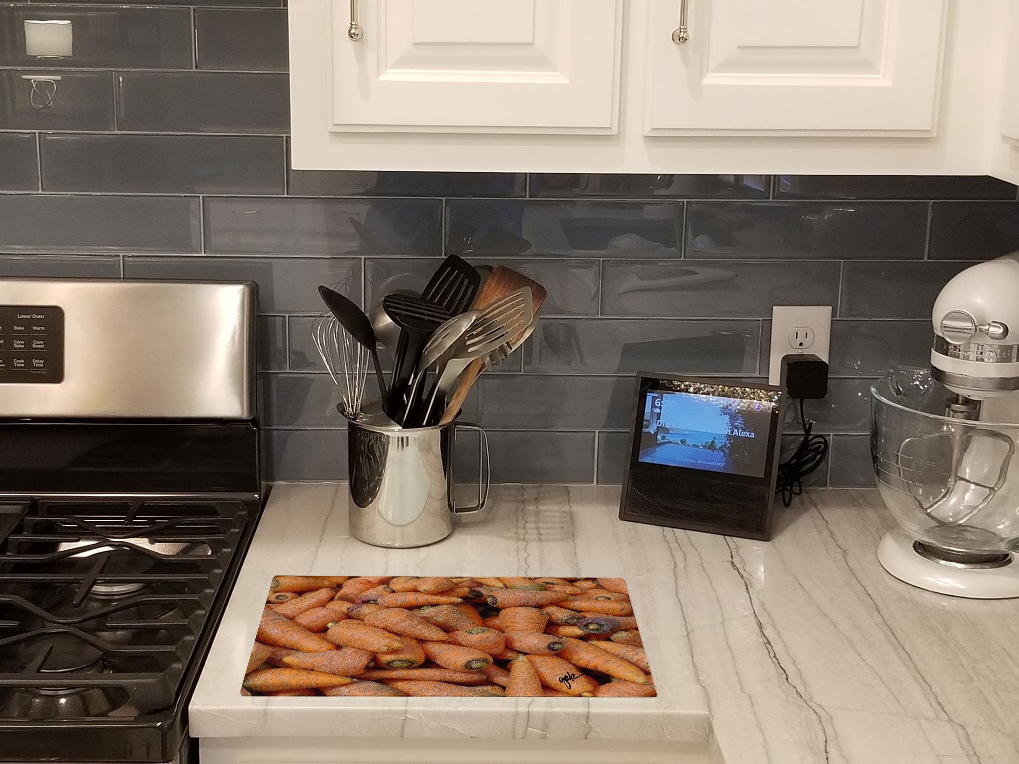 Cutting Board Tempered Glass Kitchen Cutting Surface, Heat Resistant Chopping, Non-Slip Feet, Food Prep & Serving