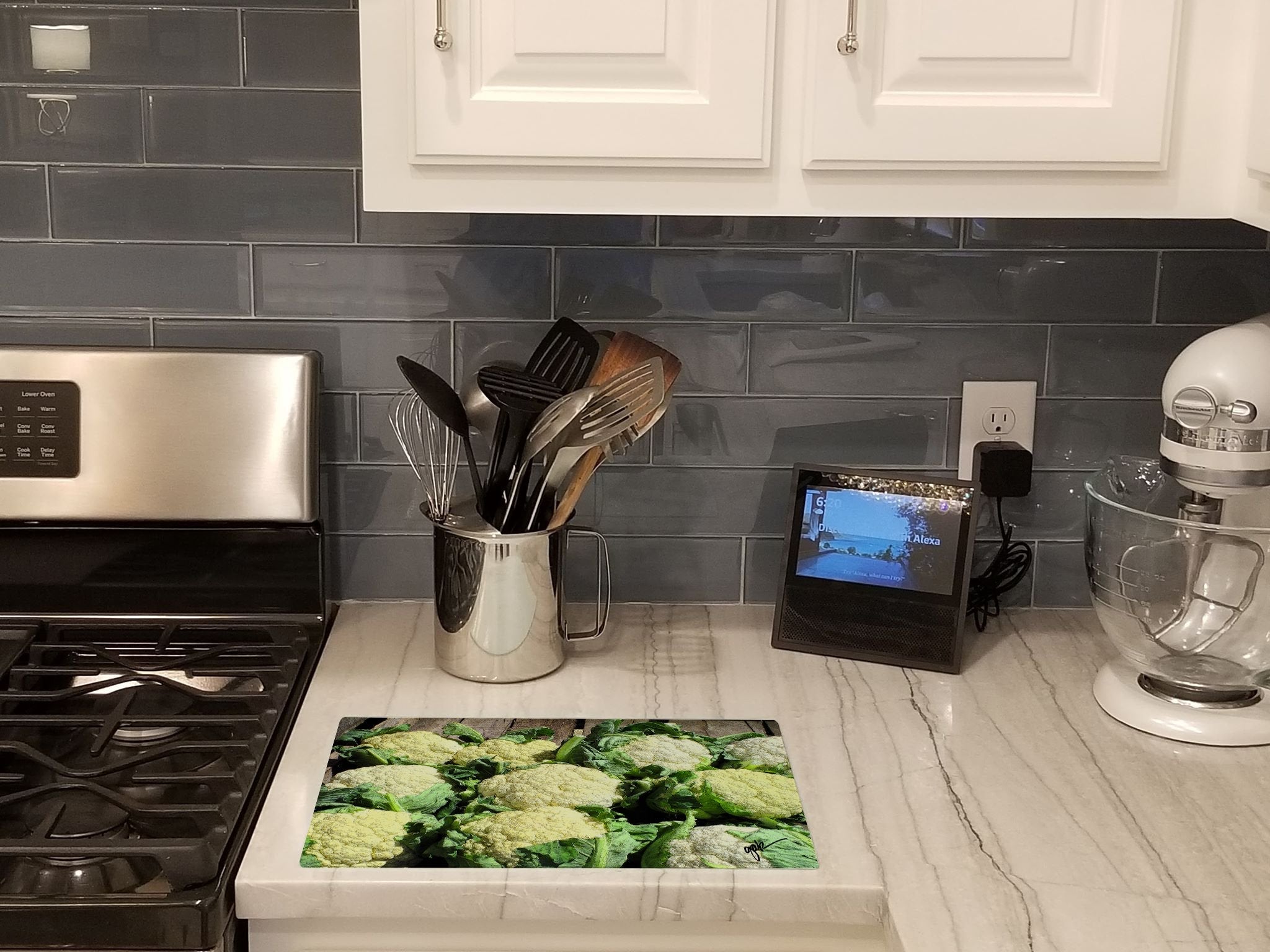 Cutting Board Tempered Glass Kitchen Cutting Surface, Heat Resistant Chopping, Non-Slip Feet, Food Prep & Serving