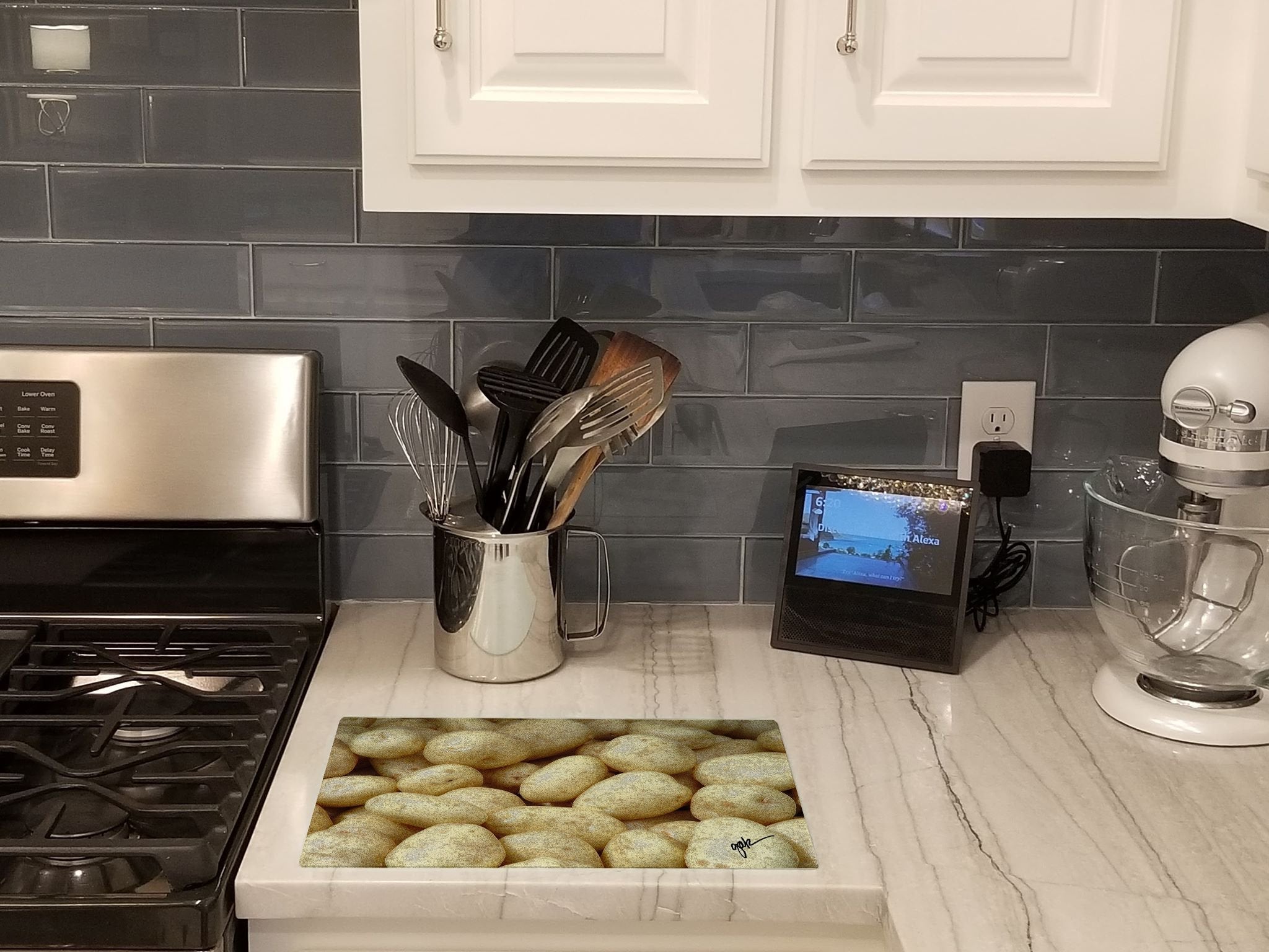 Cutting Board Tempered Glass Kitchen Cutting Surface, Heat Resistant Chopping, Non-Slip Feet, Food Prep & Serving