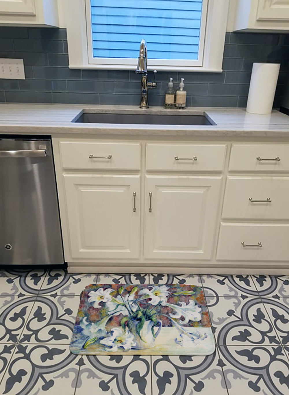 Easter Lillies Memory Foam Kitchen Mat Machine Washable Anti-Fatigue Cushion Comfort Bath or Kitchen Rug