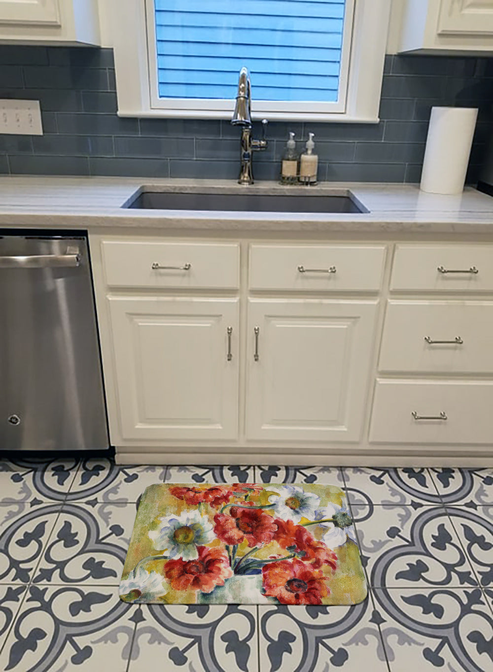 Flowers by Fiona Goldbacher Memory Foam Kitchen Mat Machine Washable Anti-Fatigue Cushion Comfort Bath or Kitchen Rug
