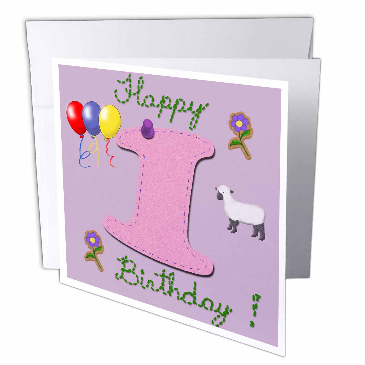 777images Designs Text Art - Happy first birthday. Digital scrapbook design for girls with a pink felt looking number one. - Greeting Cards