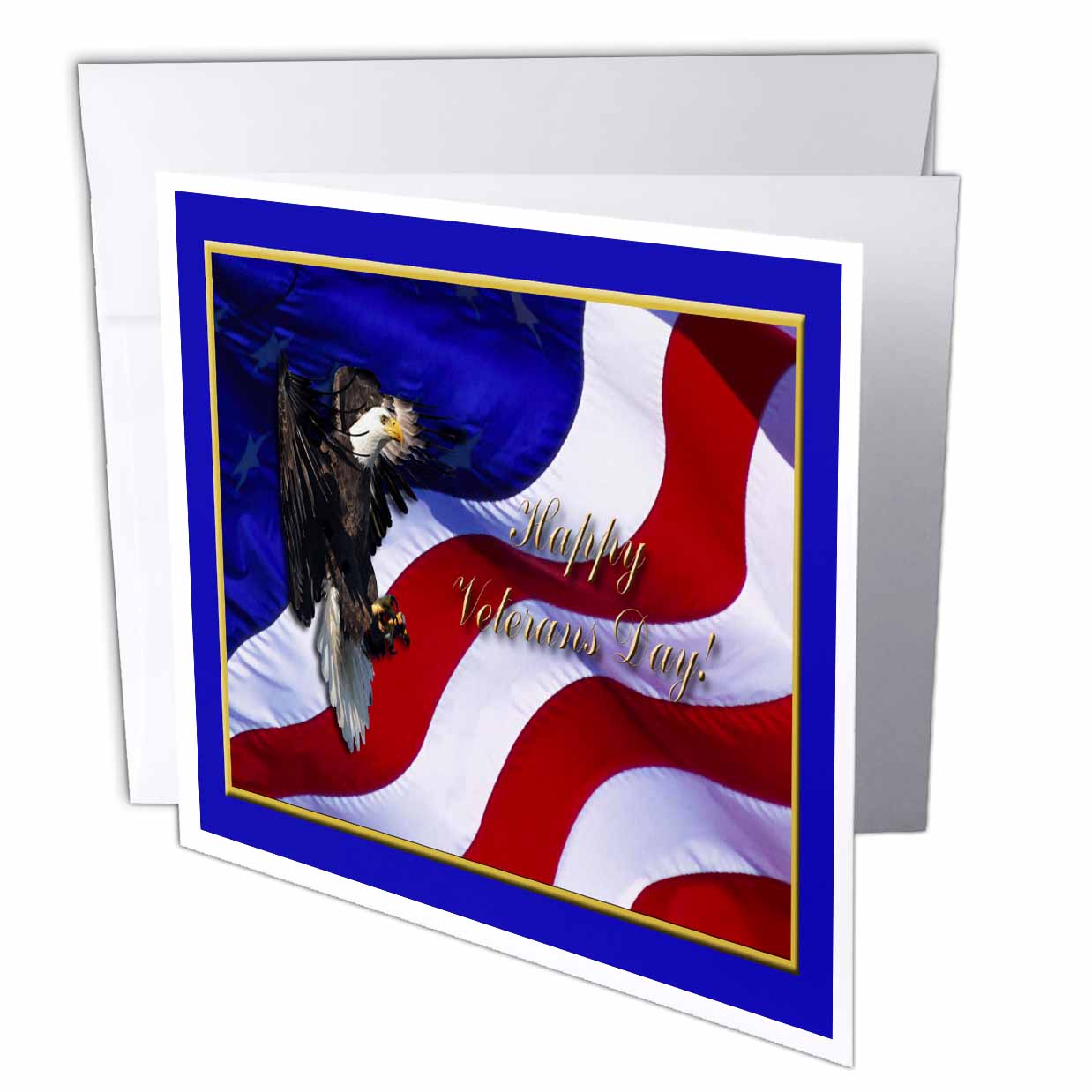 Beverly Turner Veterans Day Design - Veterans Day Bald Eagle with American Flag - Greeting Cards