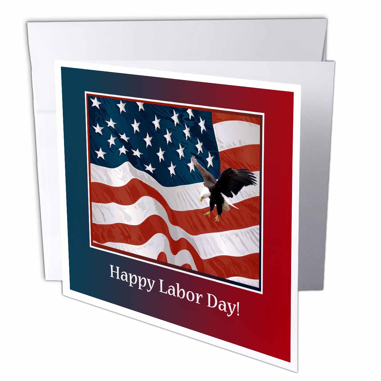3dRose Beverly Turner Labor Day Design - Eagle Landing on U.S. Flag, Happy Labor Day - Greeting Cards (gc_212759)