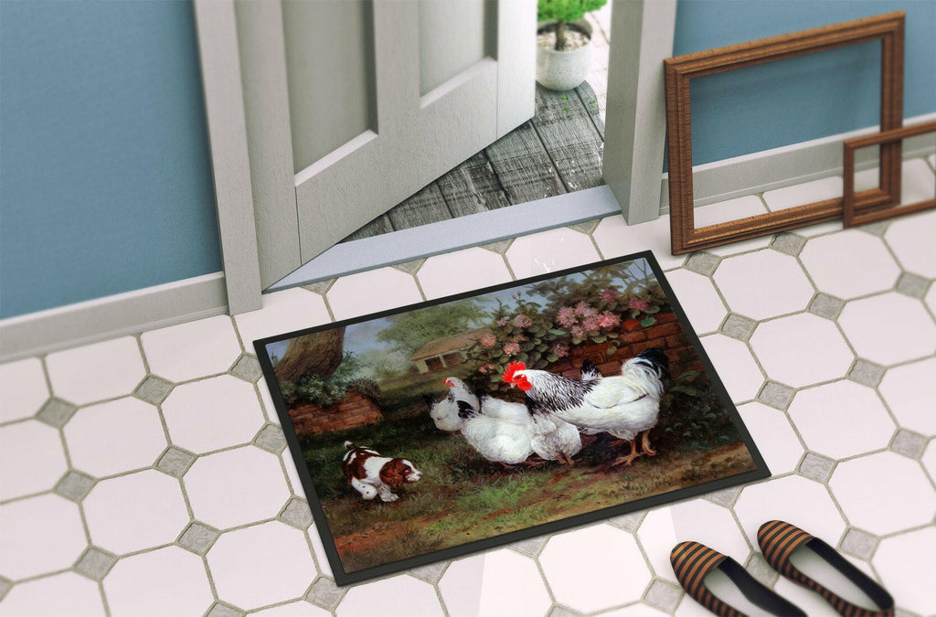 Chickens, Hens and Puppy Doormat Indoor Outdoor 24H X 36W Front Door Mat Rugs for Entryway, Non Slip Washable Low Pile,