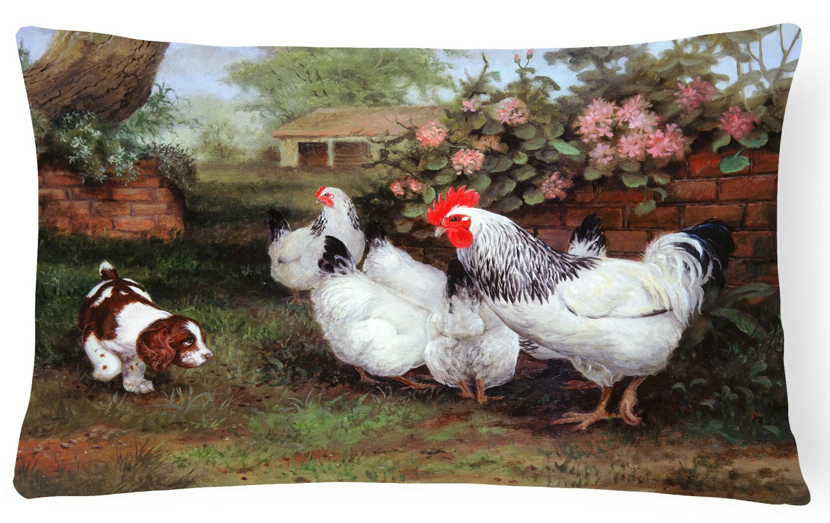 Chickens, Hens and Puppy Decorative Throw Pillow 12x16 Indoor Outdoor Accent Cushion, Fabric Cover with Insert for Sofa, Bed, Porch & Living Room