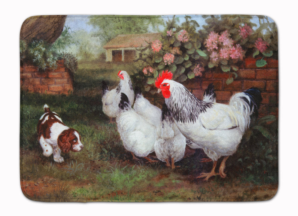 Chickens, Hens and Puppy Memory Foam Kitchen Mat Machine Washable Anti-Fatigue Cushion Comfort Bath or Kitchen Rug
