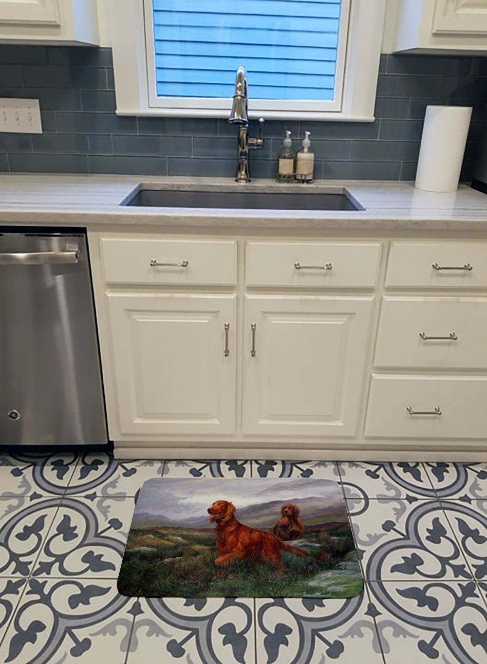 Irish Setters by Elizabeth Halstead Memory Foam Kitchen Mat Machine Washable Anti-Fatigue Cushion Comfort Bath or Kitchen Rug