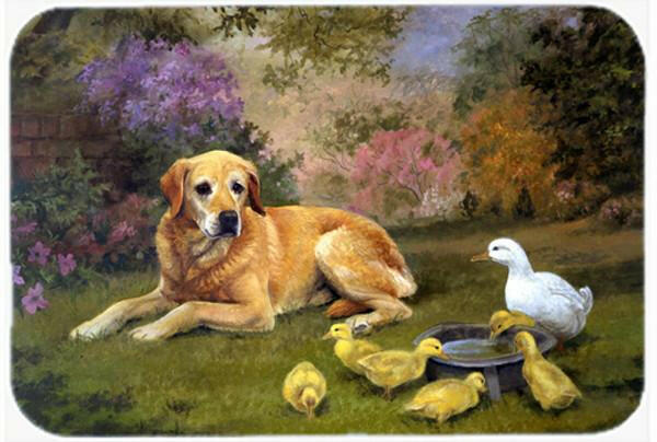 Yellow Labrador and Chicks Cutting Board Tempered Glass Kitchen Cutting Surface, Heat Resistant Chopping, Non-Slip Feet, Food Prep & Serving