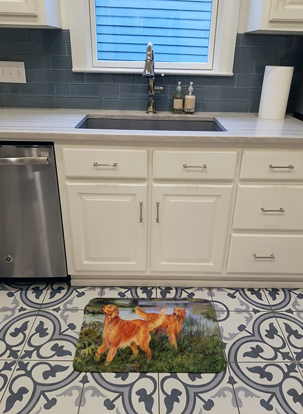 Golden Retrievers Memory Foam Kitchen Mat Machine Washable Anti-Fatigue Cushion Comfort Bath or Kitchen Rug
