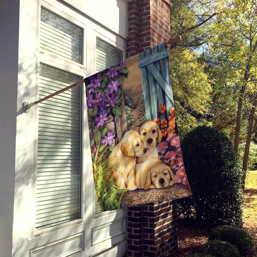 Yellow Labrador Puppies by Lesley Hallas House Flag 28x40 Porch Sleeve Pole Decorative Outside Yard Banner Artwork Wall Hanging, Polyester