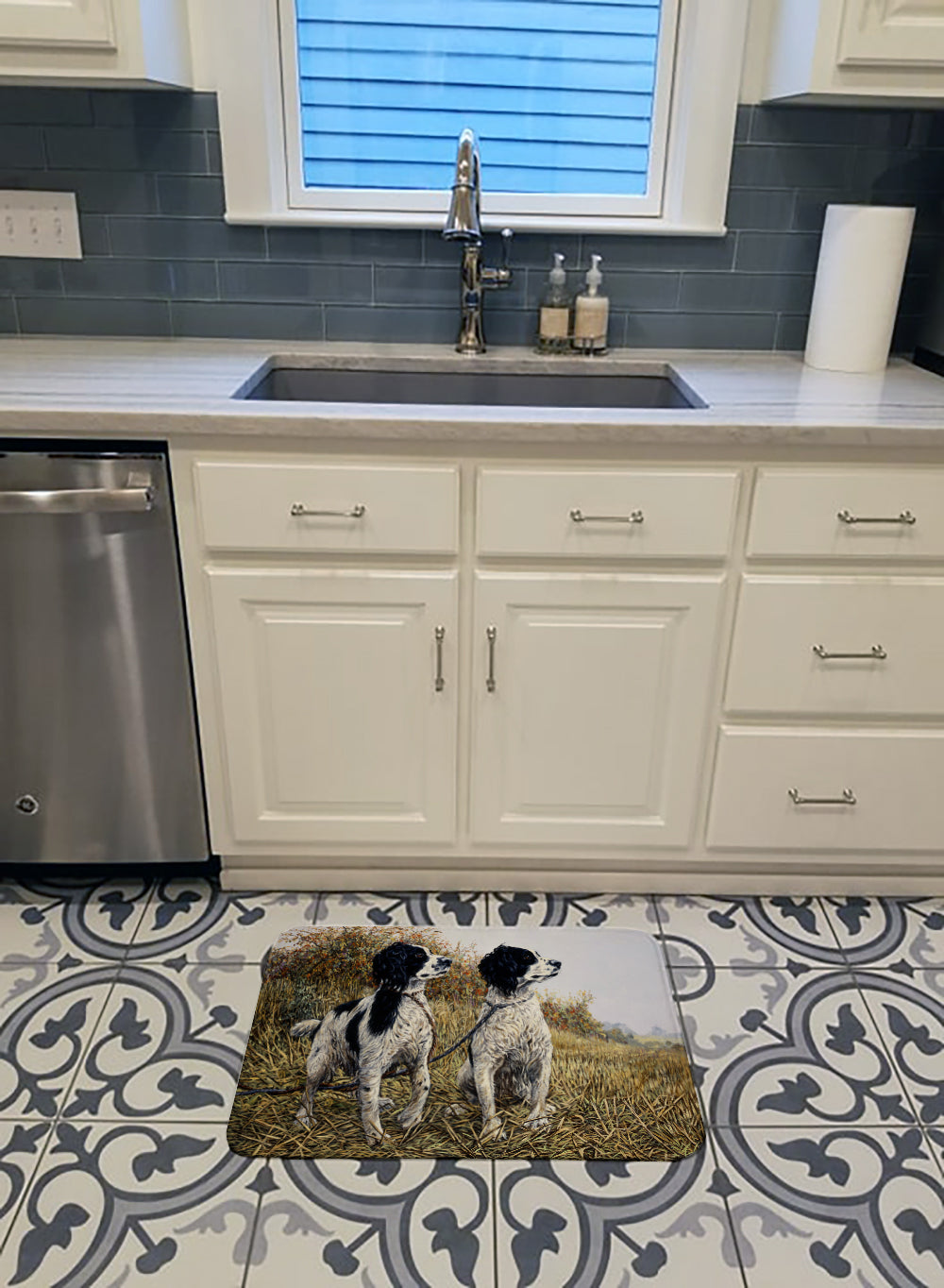 Two Springer Spaniels by Michael Herring Memory Foam Kitchen Mat Machine Washable Anti-Fatigue Cushion Comfort Bath or Kitchen Rug