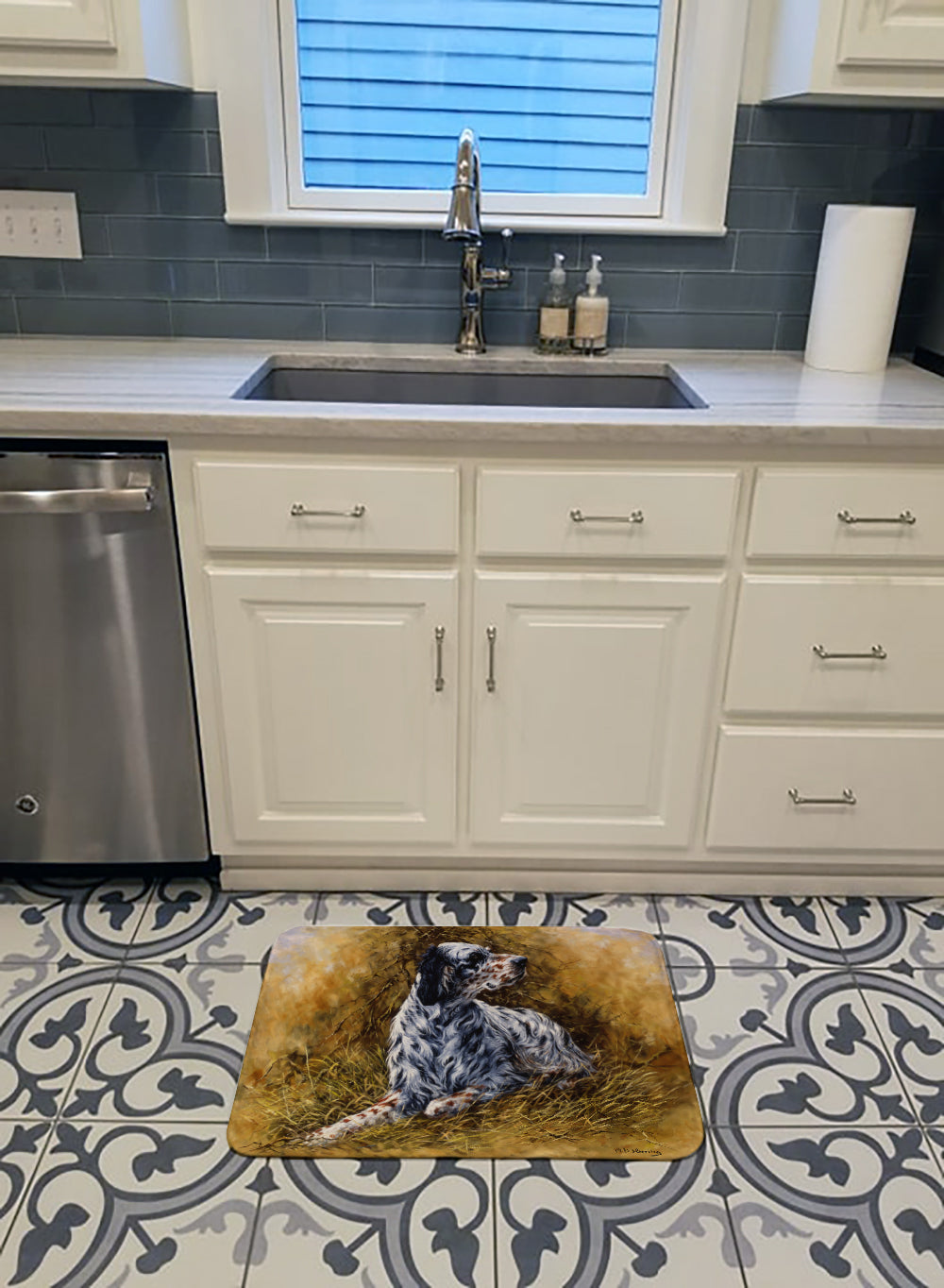 English Setter by Michael Herring Memory Foam Kitchen Mat Machine Washable Anti-Fatigue Cushion Comfort Bath or Kitchen Rug