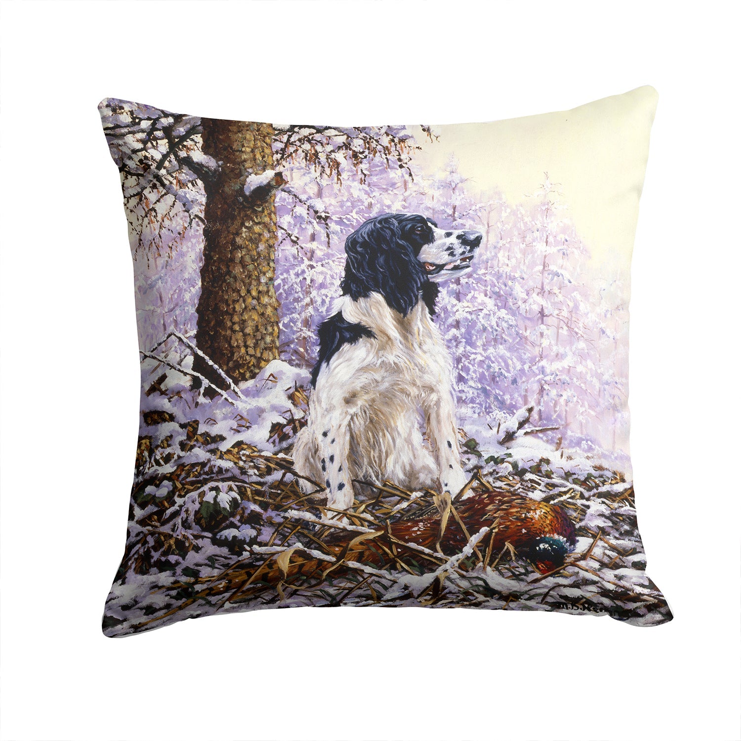 Springer Spaniel by Michael Herring Decorative Throw Pillow 14x14 Indoor Outdoor Accent Cushion, Fabric Cover with Insert for Sofa, Bed, Porch & Living Room