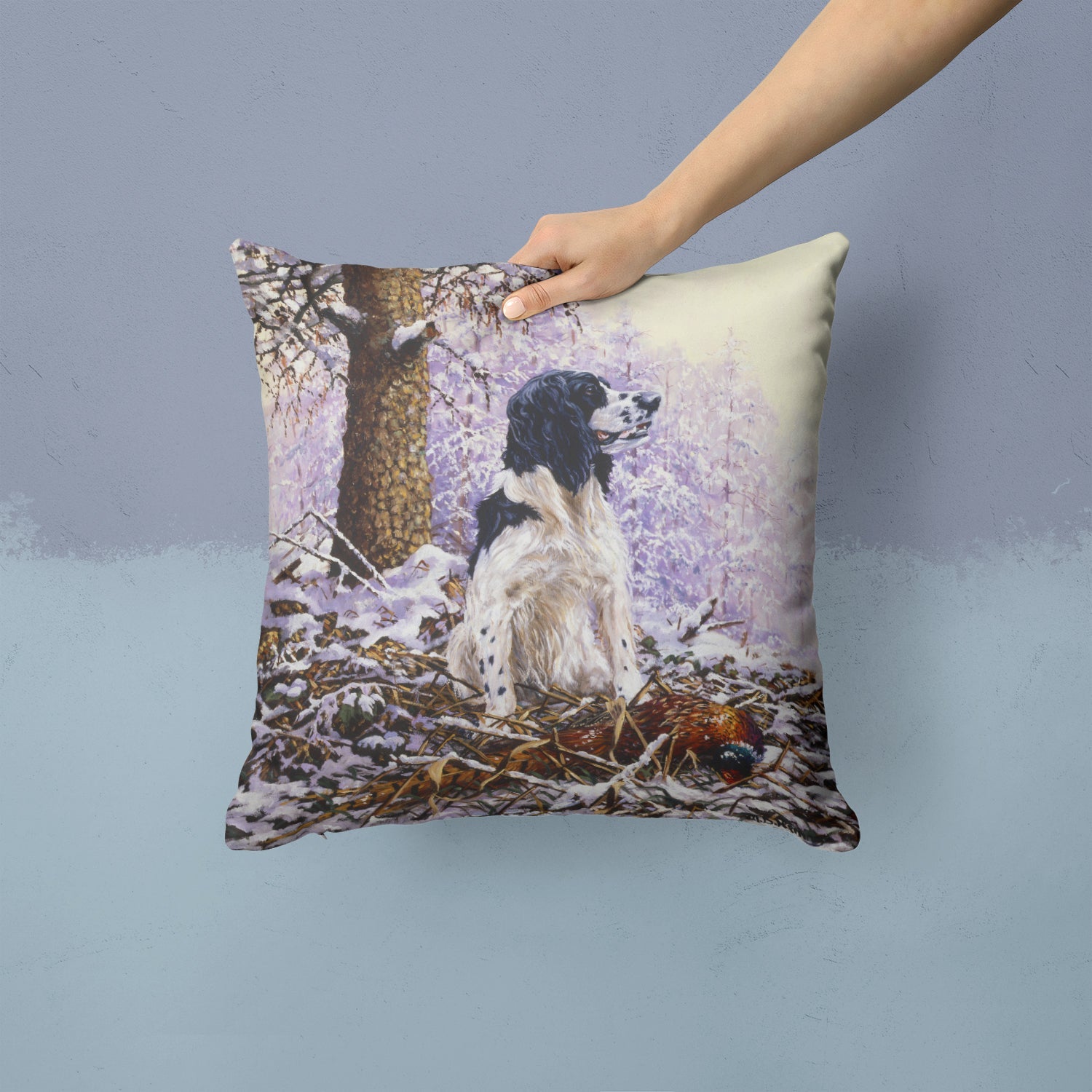 Springer Spaniel by Michael Herring Decorative Throw Pillow 14x14 Indoor Outdoor Accent Cushion, Fabric Cover with Insert for Sofa, Bed, Porch & Living Room
