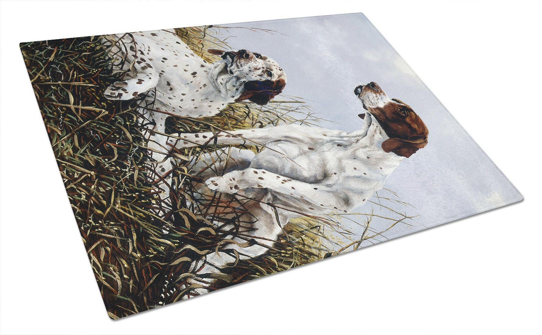 English Pointer by Michael Herring Cutting Board Tempered Glass Kitchen Cutting Surface, Heat Resistant Chopping, Non-Slip Feet, Food Prep & Serving