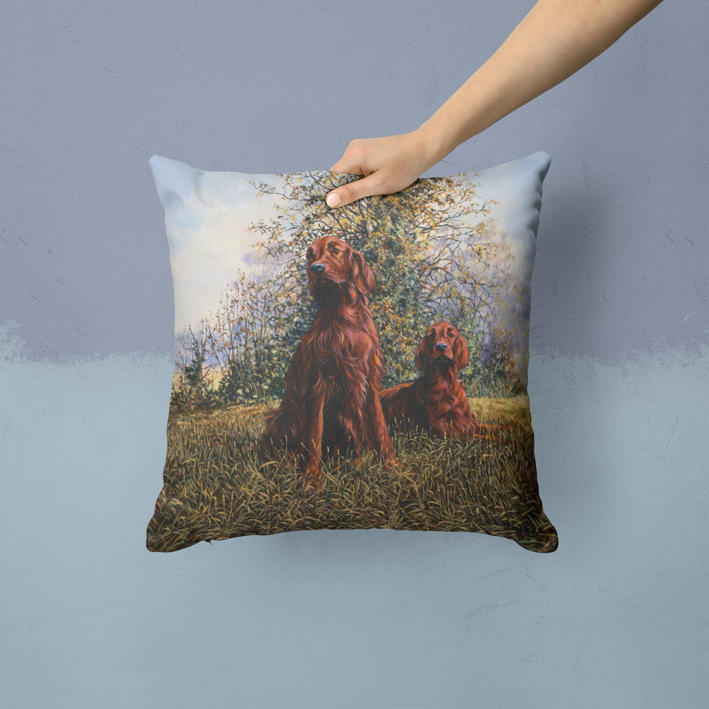 Red Irish Setters by Michael Herring Decorative Throw Pillow 14x14 Indoor Outdoor Accent Cushion, Fabric Cover with Insert for Sofa, Bed, Porch & Living Room