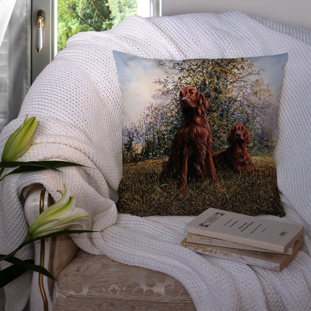 Red Irish Setters by Michael Herring Decorative Throw Pillow 14x14 Indoor Outdoor Accent Cushion, Fabric Cover with Insert for Sofa, Bed, Porch & Living Room