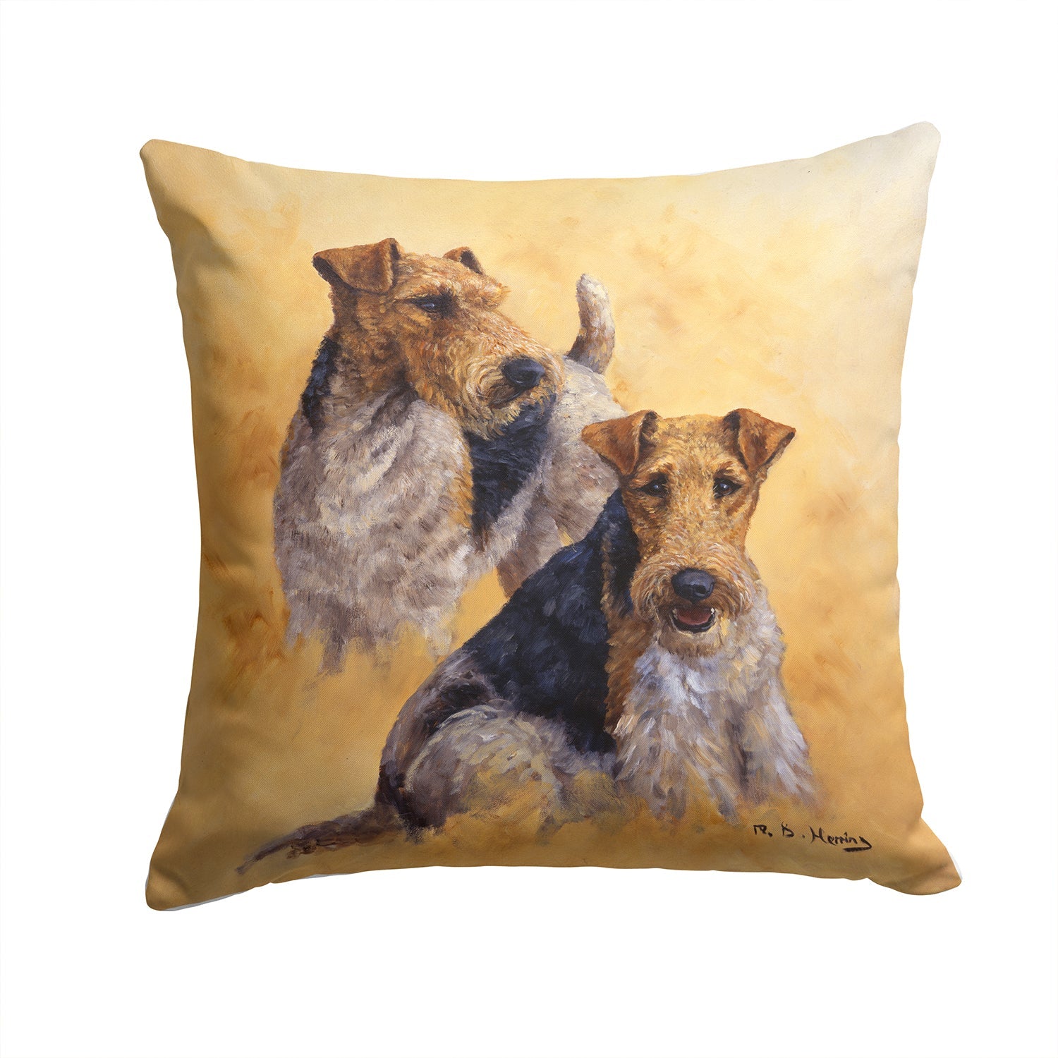 Fox Terriers by Michael Herring Decorative Throw Pillow 14x14 Indoor Outdoor Accent Cushion, Fabric Cover with Insert for Sofa, Bed, Porch & Living Room