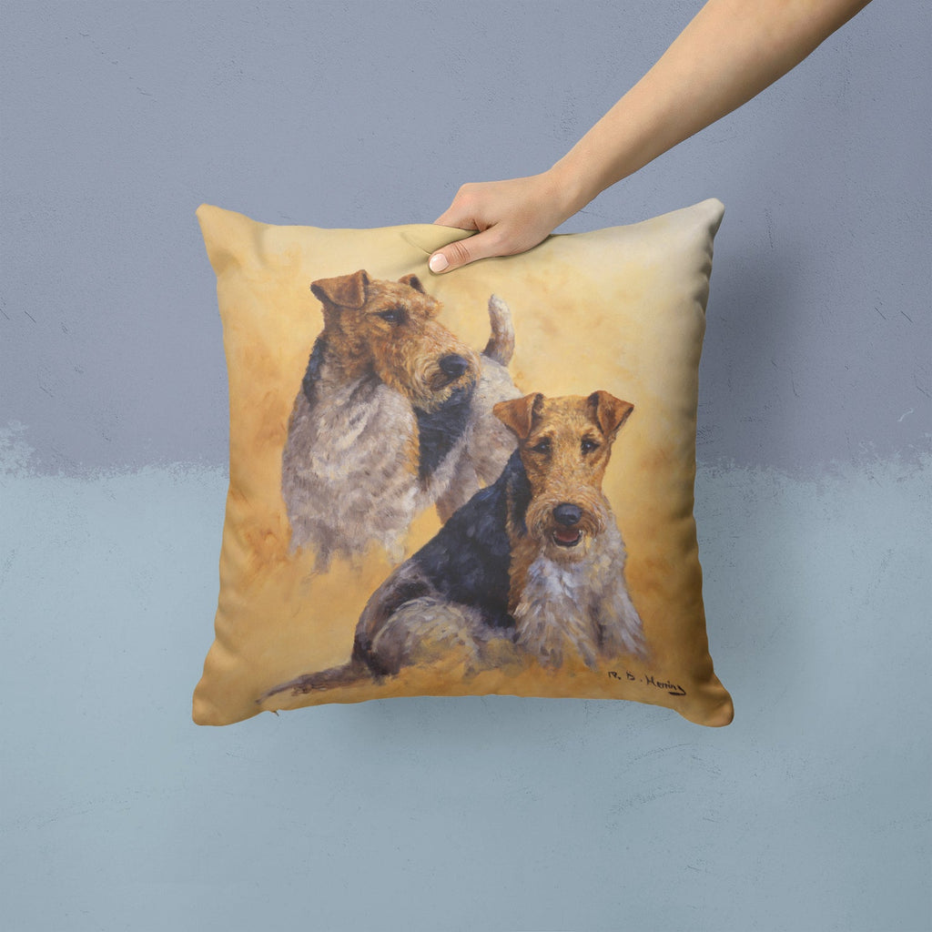 Fox Terriers by Michael Herring Decorative Throw Pillow 14x14 Indoor Outdoor Accent Cushion, Fabric Cover with Insert for Sofa, Bed, Porch & Living Room