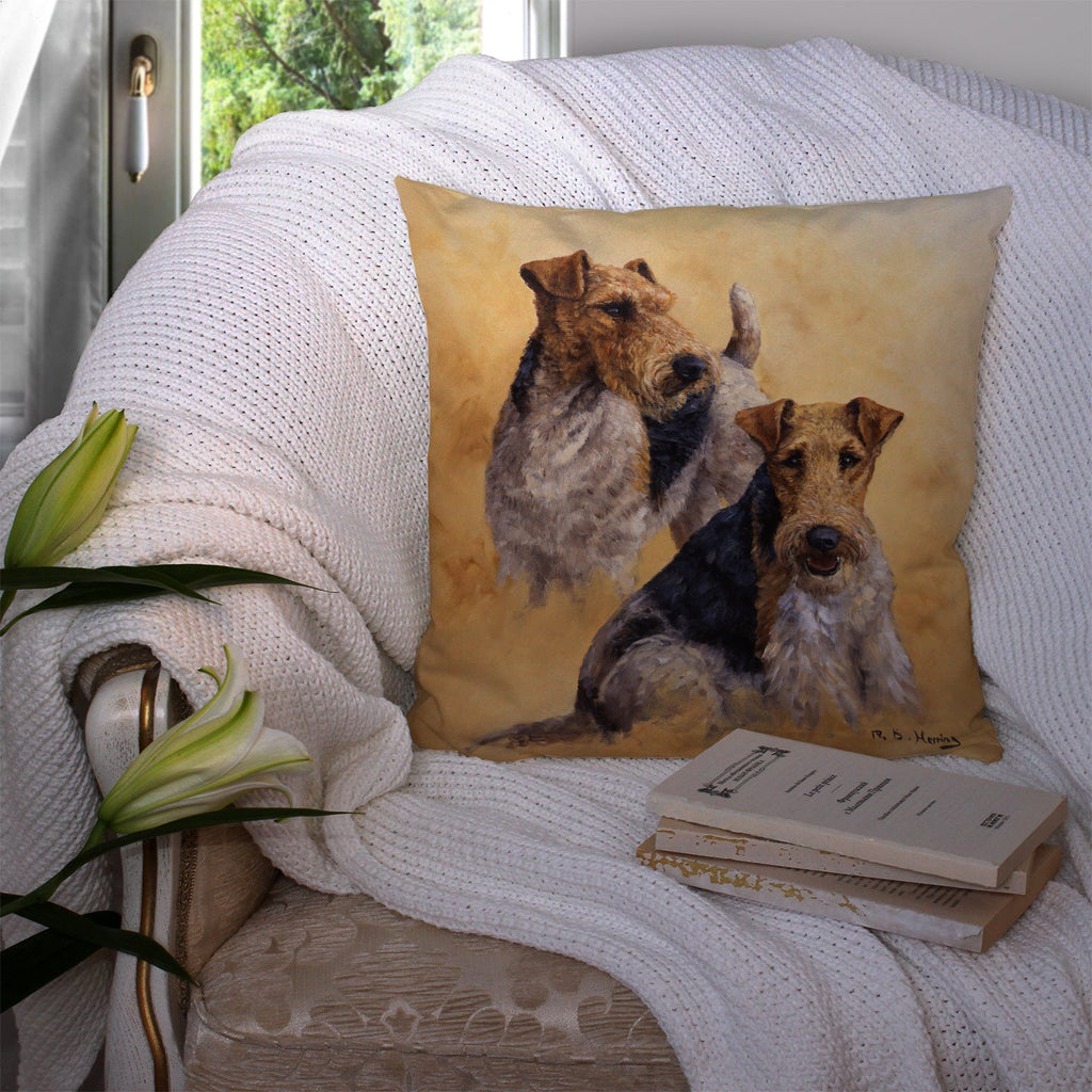 Fox Terriers by Michael Herring Decorative Throw Pillow 14x14 Indoor Outdoor Accent Cushion, Fabric Cover with Insert for Sofa, Bed, Porch & Living Room