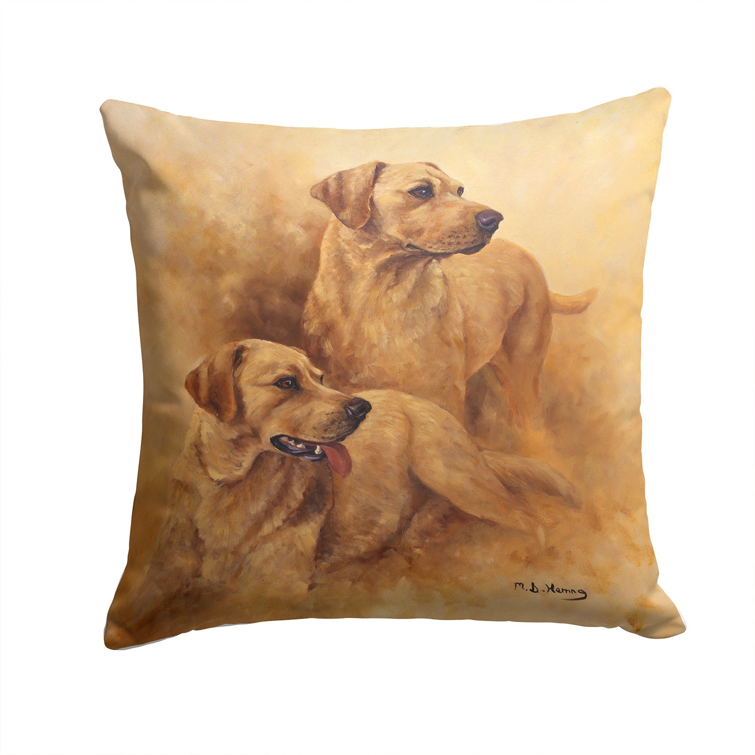 Yellow Labs by Michael Herring Decorative Throw Pillow 14x14 Indoor Outdoor Accent Cushion, Fabric Cover with Insert for Sofa, Bed, Porch & Living Room