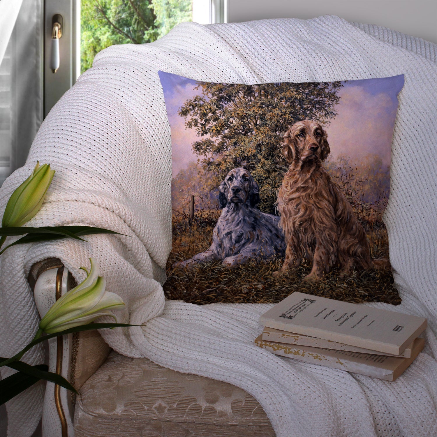 Setters by Michael Herring Decorative Throw Pillow 14x14 Indoor Outdoor Accent Cushion, Fabric Cover with Insert for Sofa, Bed, Porch & Living Room