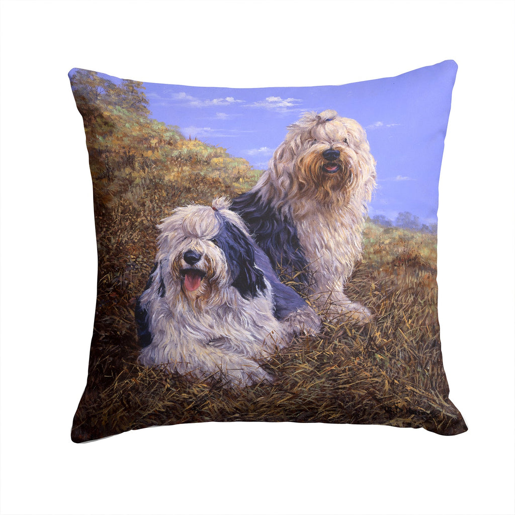 Old English Sheepdogs by Michael Herring Decorative Throw Pillow 14x14 Indoor Outdoor Accent Cushion, Fabric Cover with Insert for Sofa, Bed, Porch & Living Room