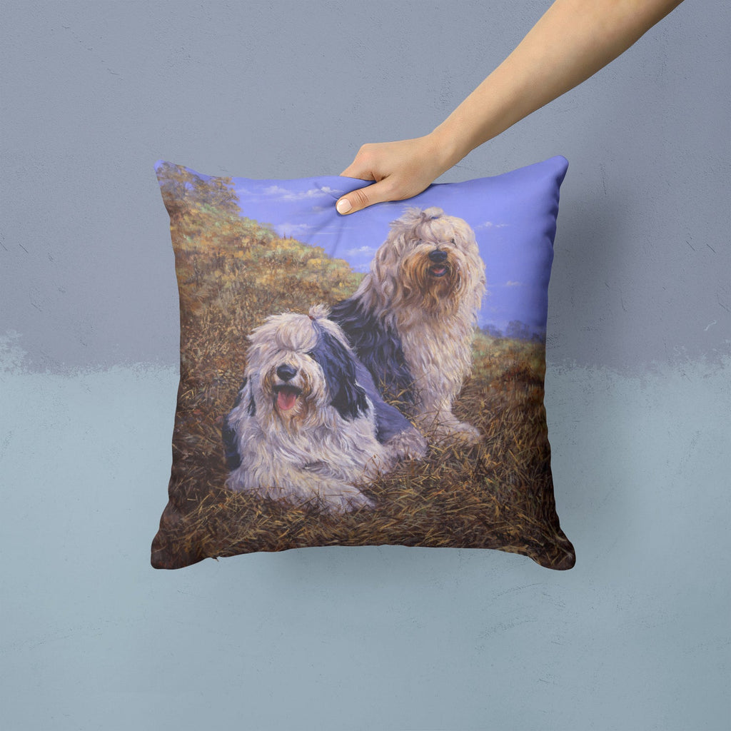 Old English Sheepdogs by Michael Herring Decorative Throw Pillow 14x14 Indoor Outdoor Accent Cushion, Fabric Cover with Insert for Sofa, Bed, Porch & Living Room