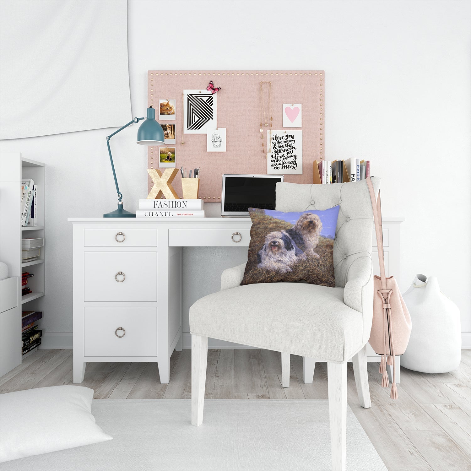 Old English Sheepdogs by Michael Herring Decorative Throw Pillow 14x14 Indoor Outdoor Accent Cushion, Fabric Cover with Insert for Sofa, Bed, Porch & Living Room