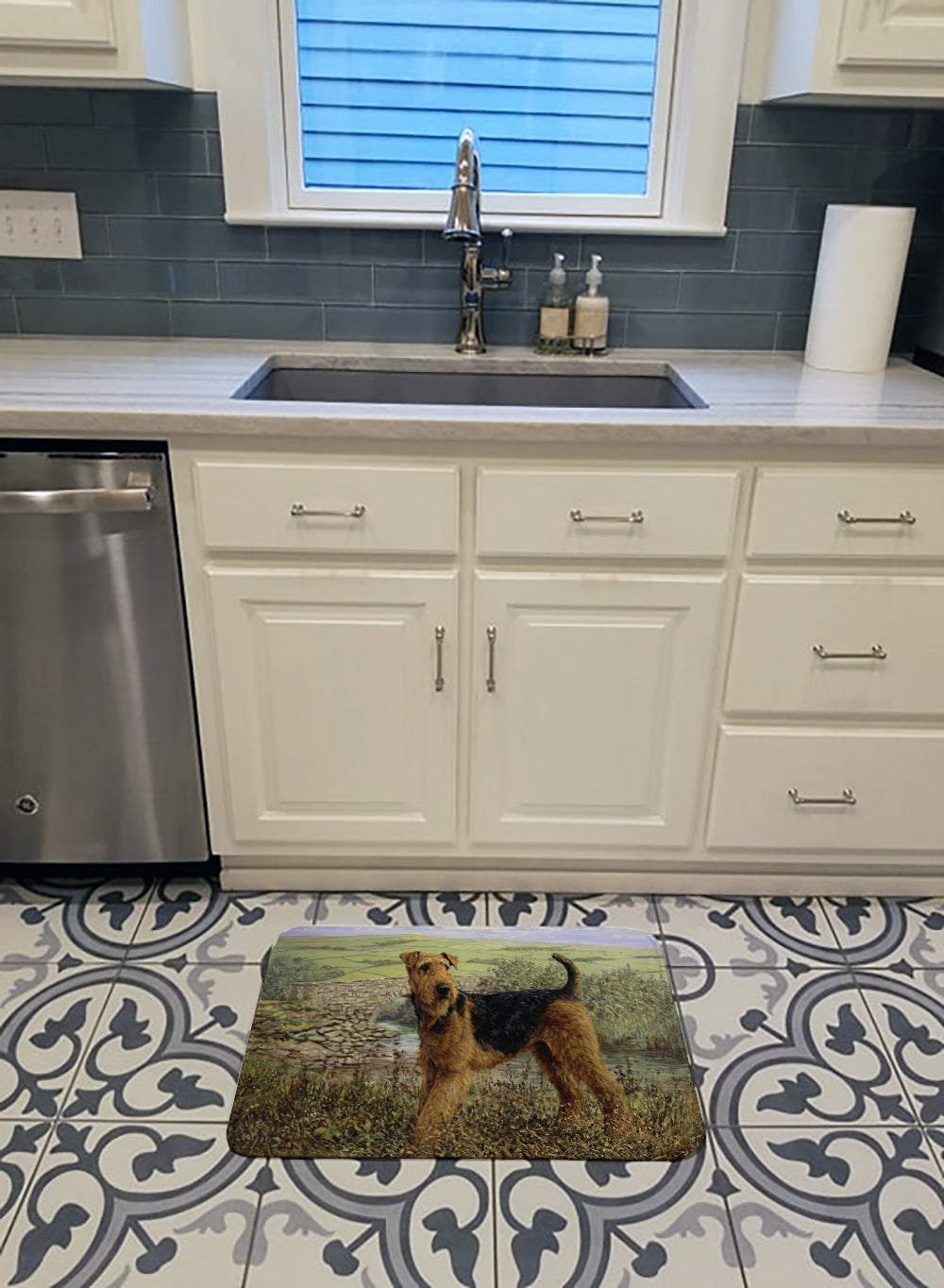 Airedale Terrier The Kings Country Memory Foam Kitchen Mat Machine Washable Anti-Fatigue Cushion Comfort Bath or Kitchen Rug