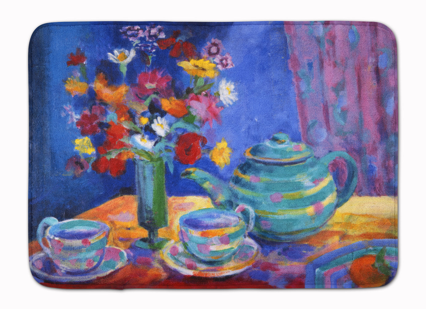 Blue Tea by Wendy Hoile Memory Foam Kitchen Mat Machine Washable Anti-Fatigue Cushion Comfort Bath or Kitchen Rug