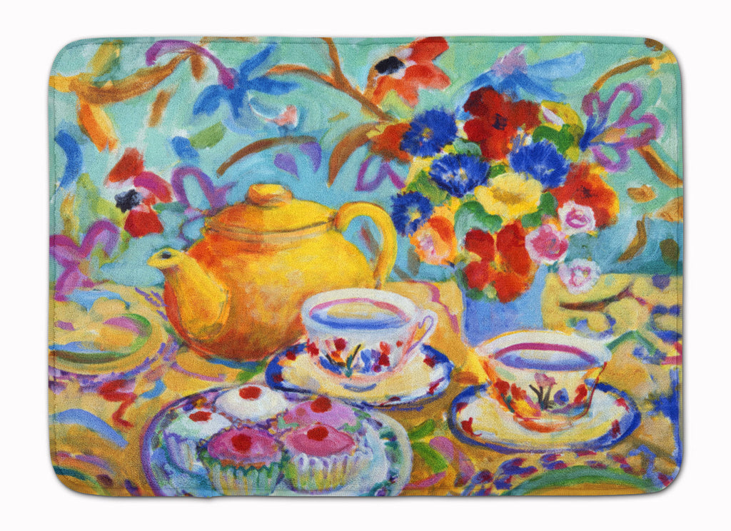 Teal Tea by Wendy Hoile Memory Foam Kitchen Mat Machine Washable Anti-Fatigue Cushion Comfort Bath or Kitchen Rug