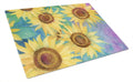 Sunflowers and Purple Cutting Board Tempered Glass Kitchen Cutting Surface, Heat Resistant Chopping, Non-Slip Feet, Food Prep & Serving