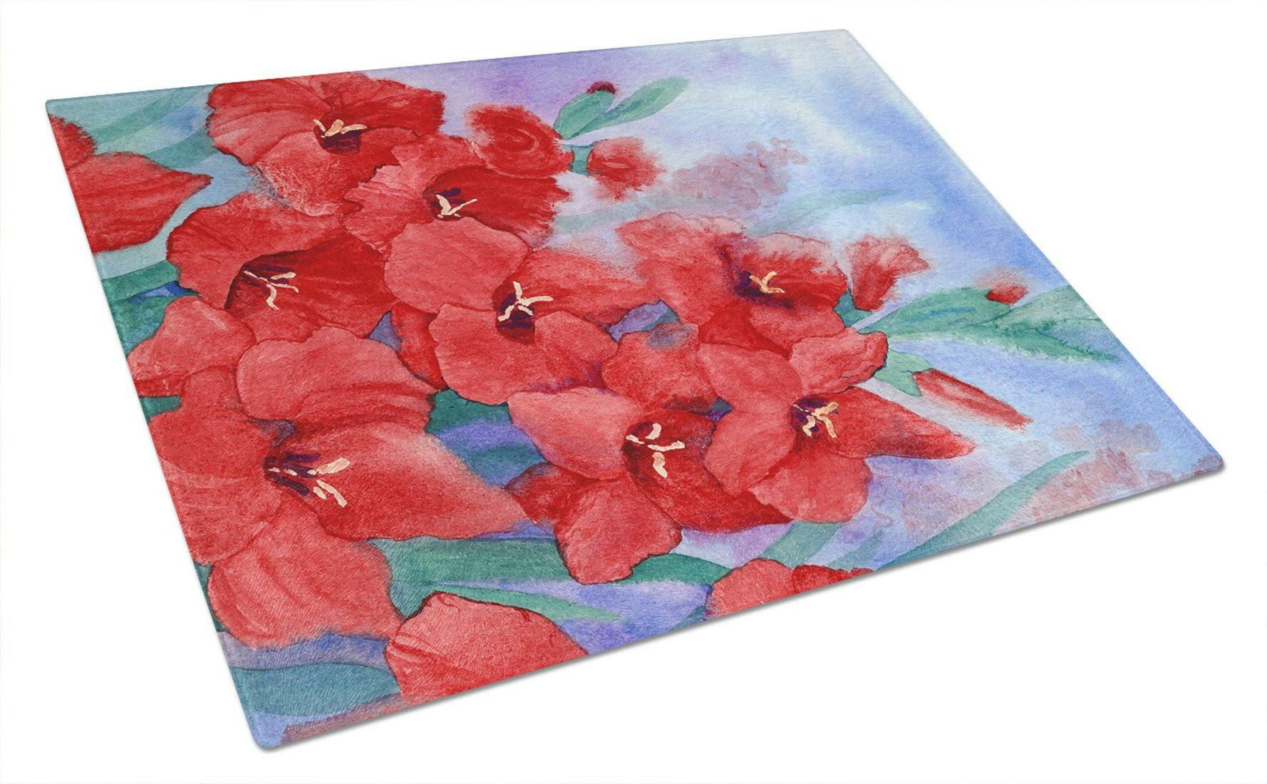 Gladioli Cutting Board Tempered Glass Kitchen Cutting Surface, Heat Resistant Chopping, Non-Slip Feet, Food Prep & Serving