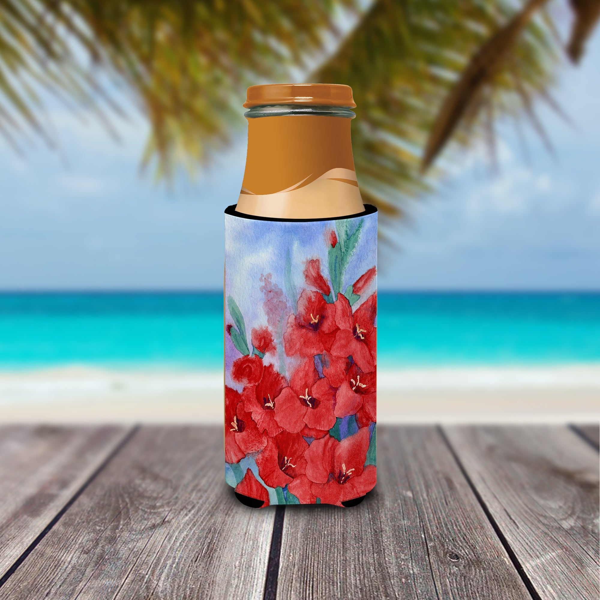 Gladioli Slim Can Hugger , Insulated Foam Hugger for 12 oz Slim Cans, Beer Bottles & Water Bottles, Printed in USA