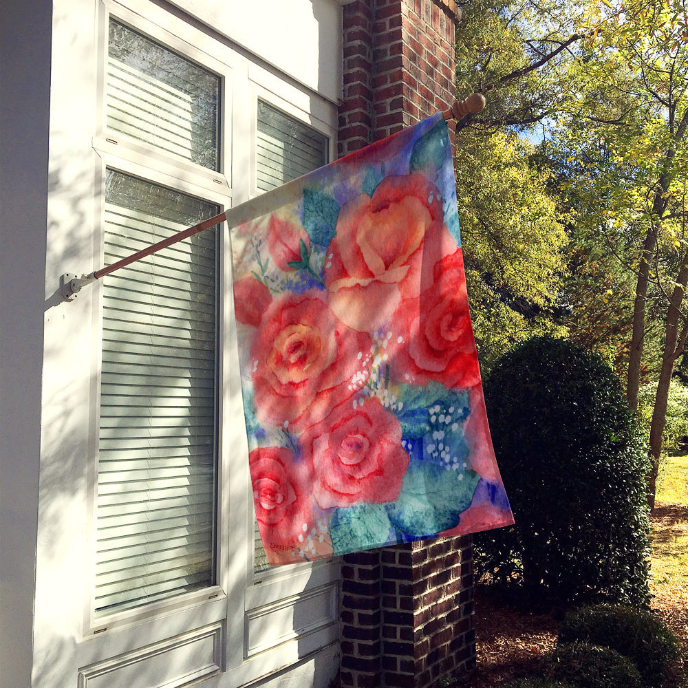 Roses House Flag 28x40 Porch Sleeve Pole Decorative Outside Yard Banner Artwork Wall Hanging, Polyester