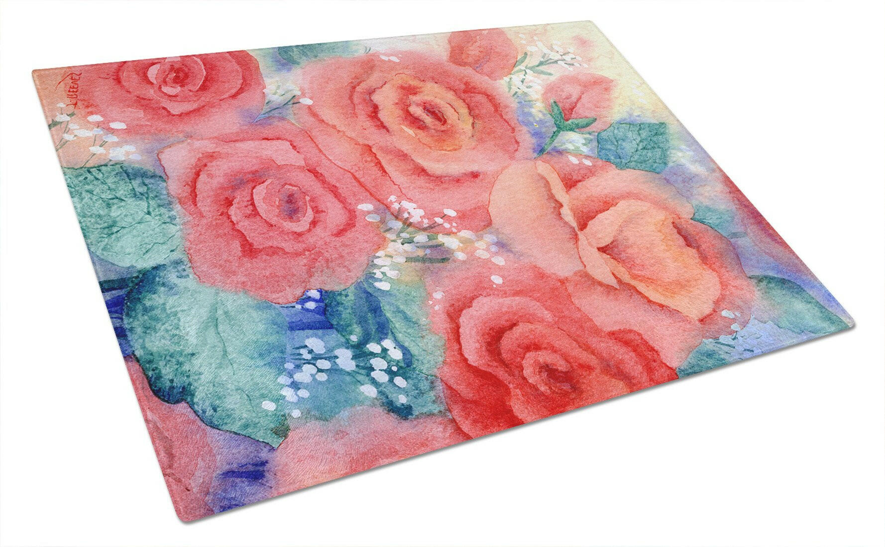 Roses Cutting Board Tempered Glass Kitchen Cutting Surface, Heat Resistant Chopping, Non-Slip Feet, Food Prep & Serving