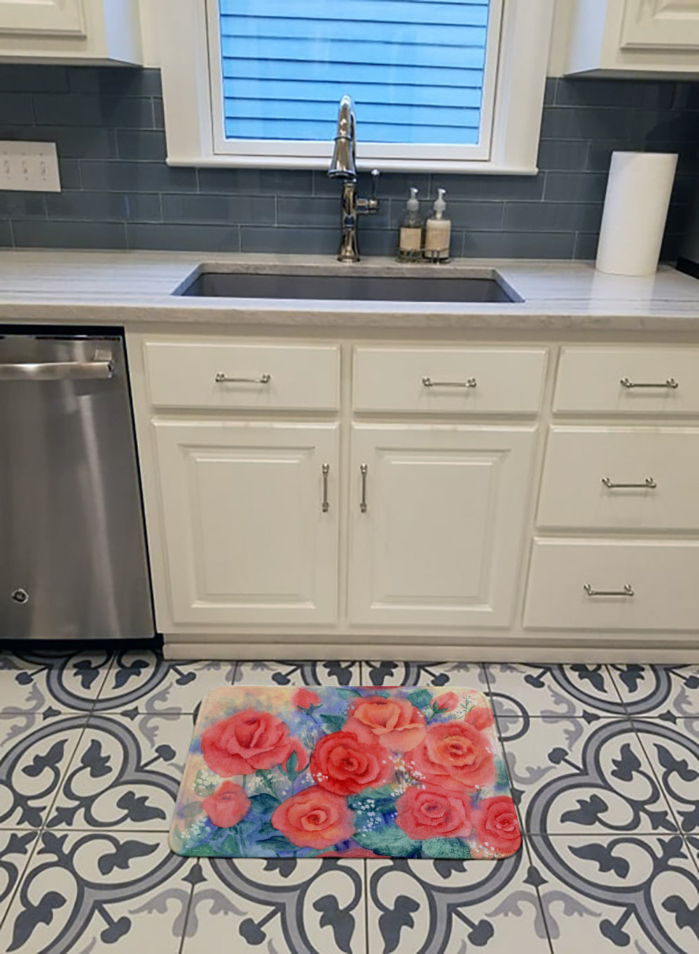 Roses Memory Foam Kitchen Mat Machine Washable Anti-Fatigue Cushion Comfort Bath or Kitchen Rug